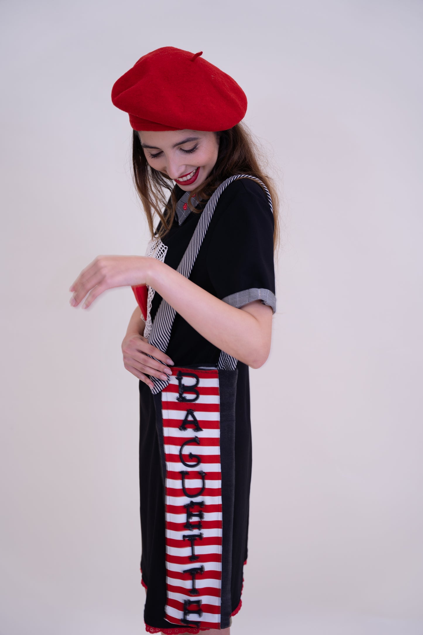 Upcycled Black Dress with Red Trim & Heart Details