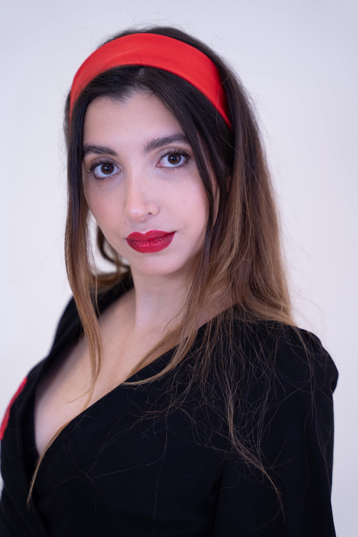 Upcycled Black Velvet 3-Quarter Sleeve Top with Bold Red Rose Patchwork