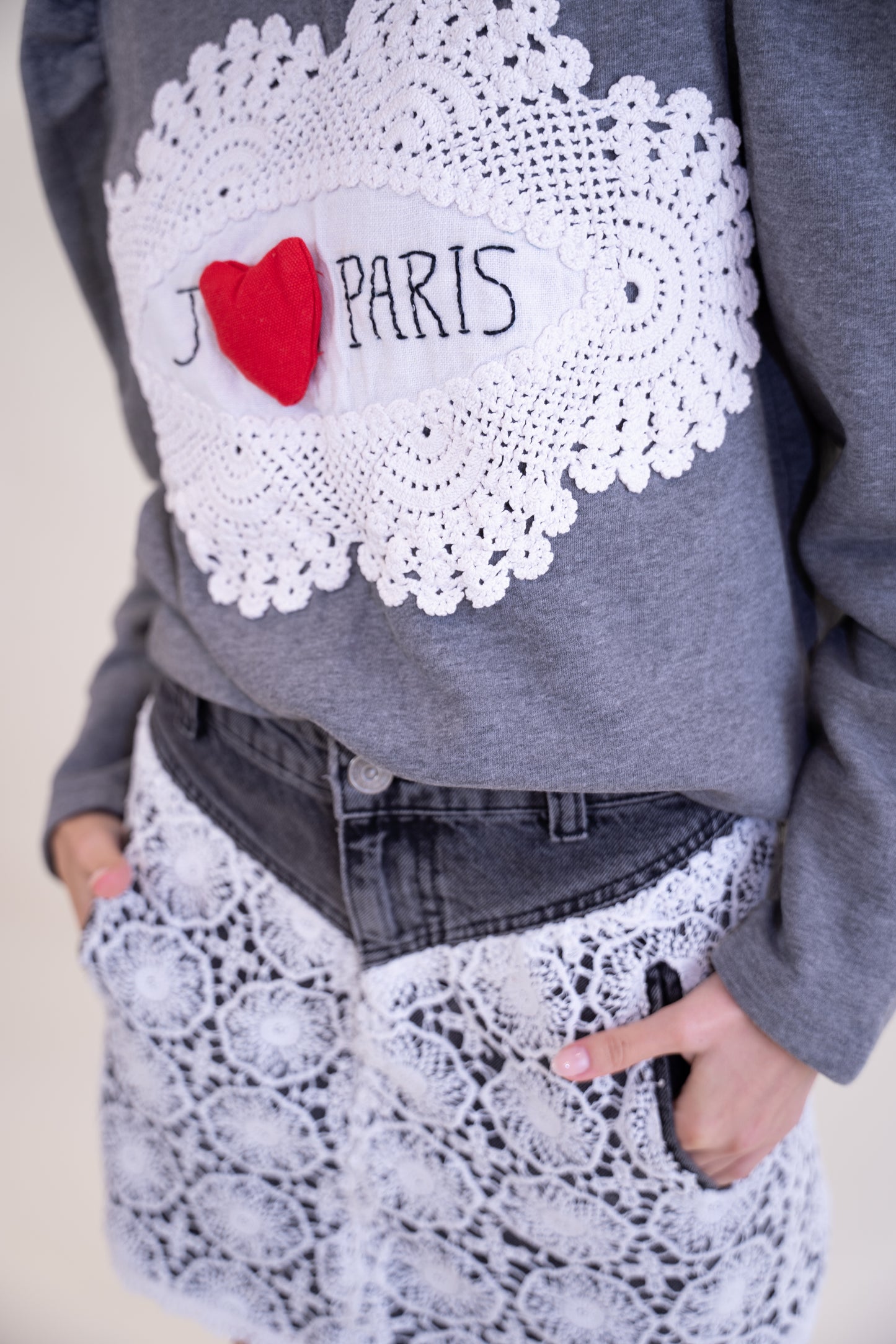 Upcycled Grey Balloon-Sleeve Sweater