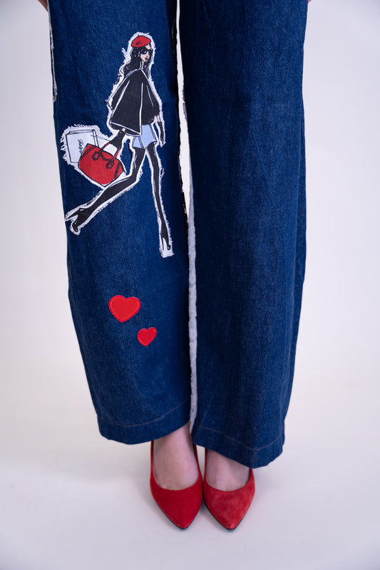 Wide-Leg Denim Jeans with Lace Inserts – Parisian-Inspired