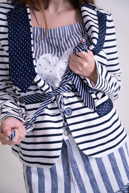 Upcycled White Jacket with Nautical-Inspired French Elegance