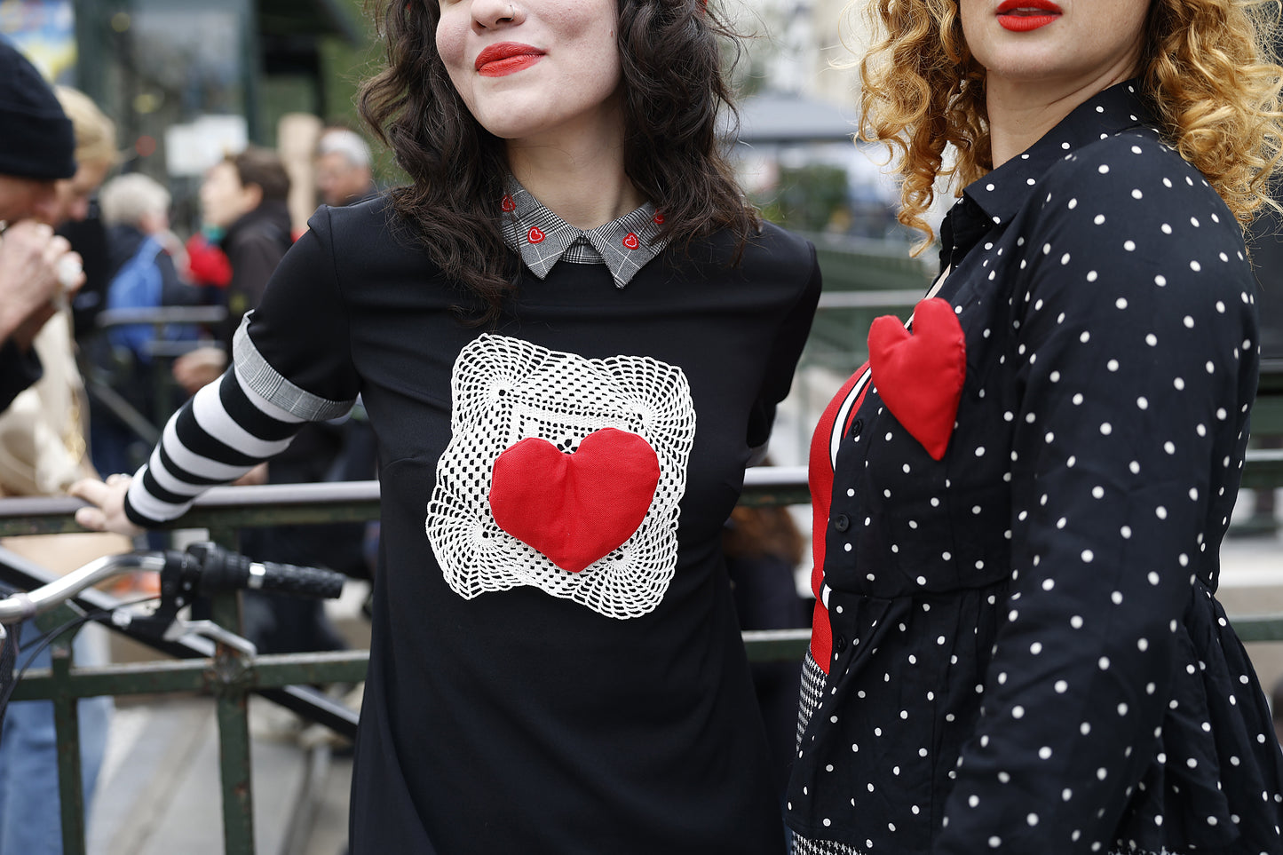 Upcycled Black Dress with Red Trim & Heart Details