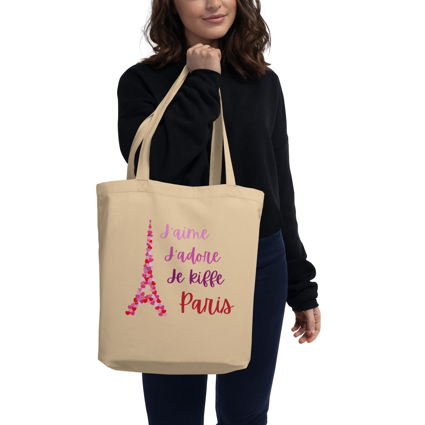 Eco Tote Bag:J'aime je kiffe Paris PINK