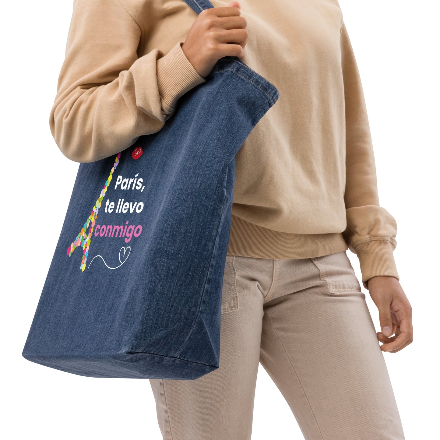 Organic denim tote bag:Paris te llevo conmigo! (español)