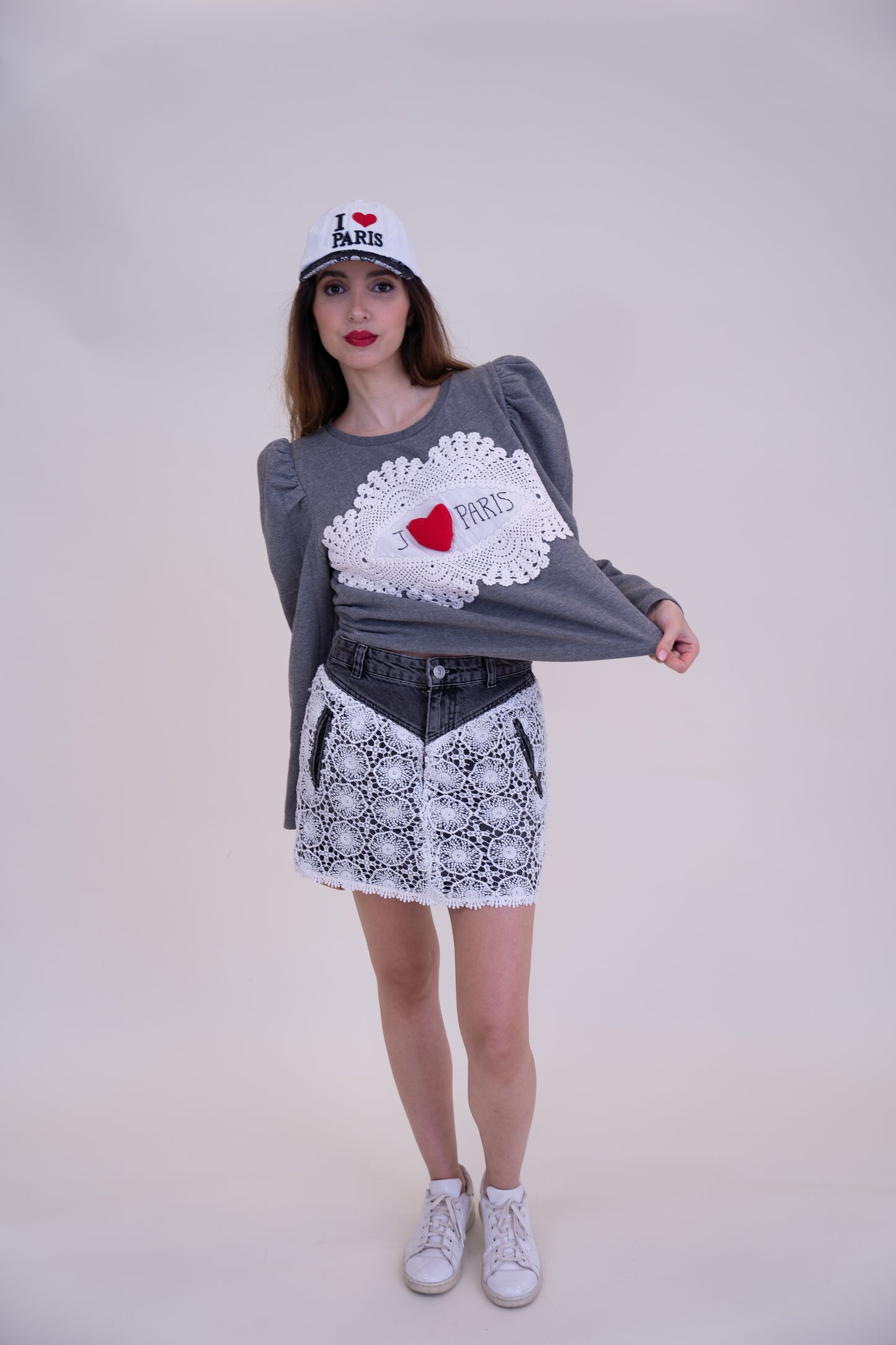 Upcycled Grey Balloon-Sleeve Sweater