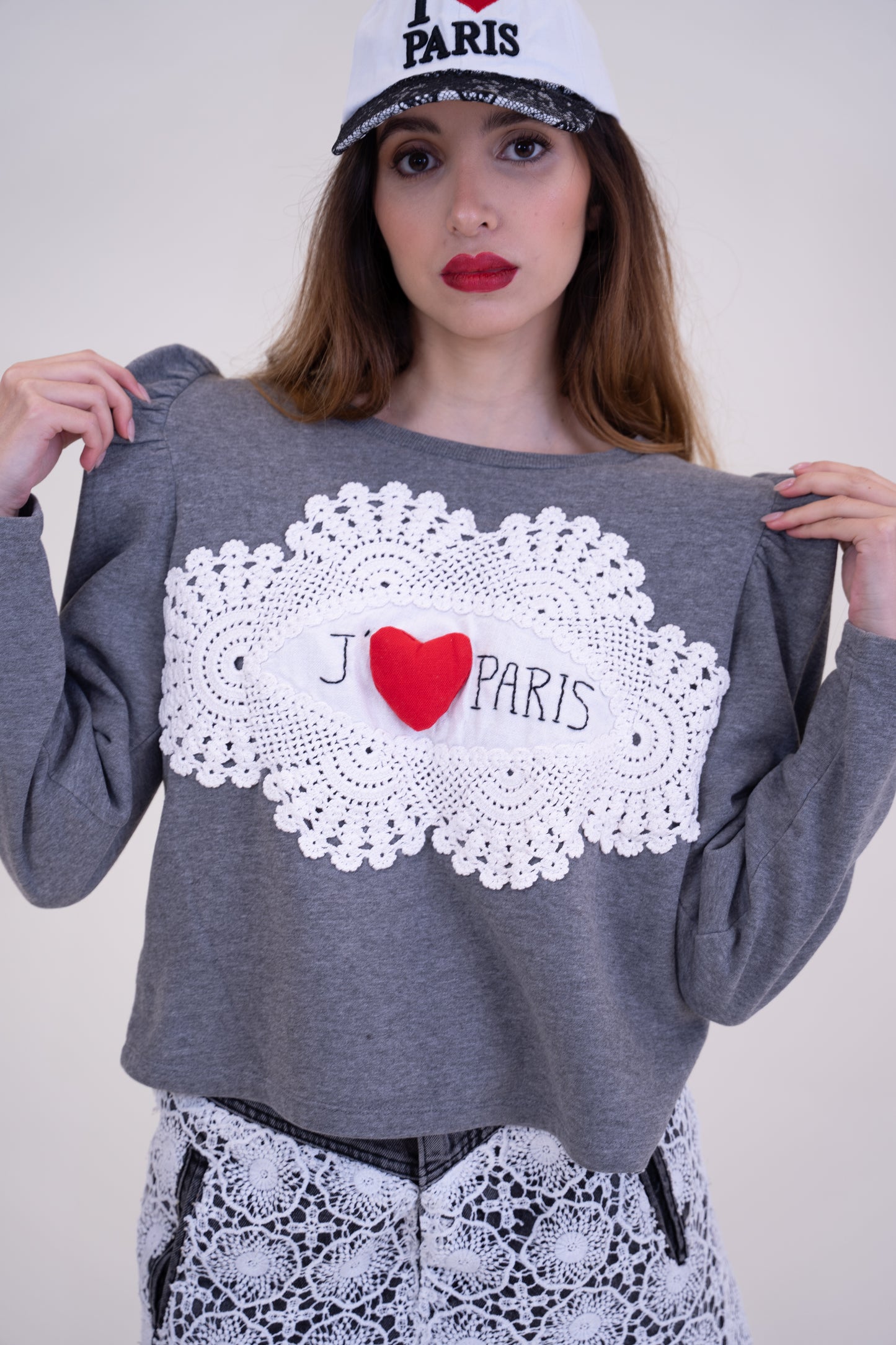 Upcycled Grey Balloon-Sleeve Sweater