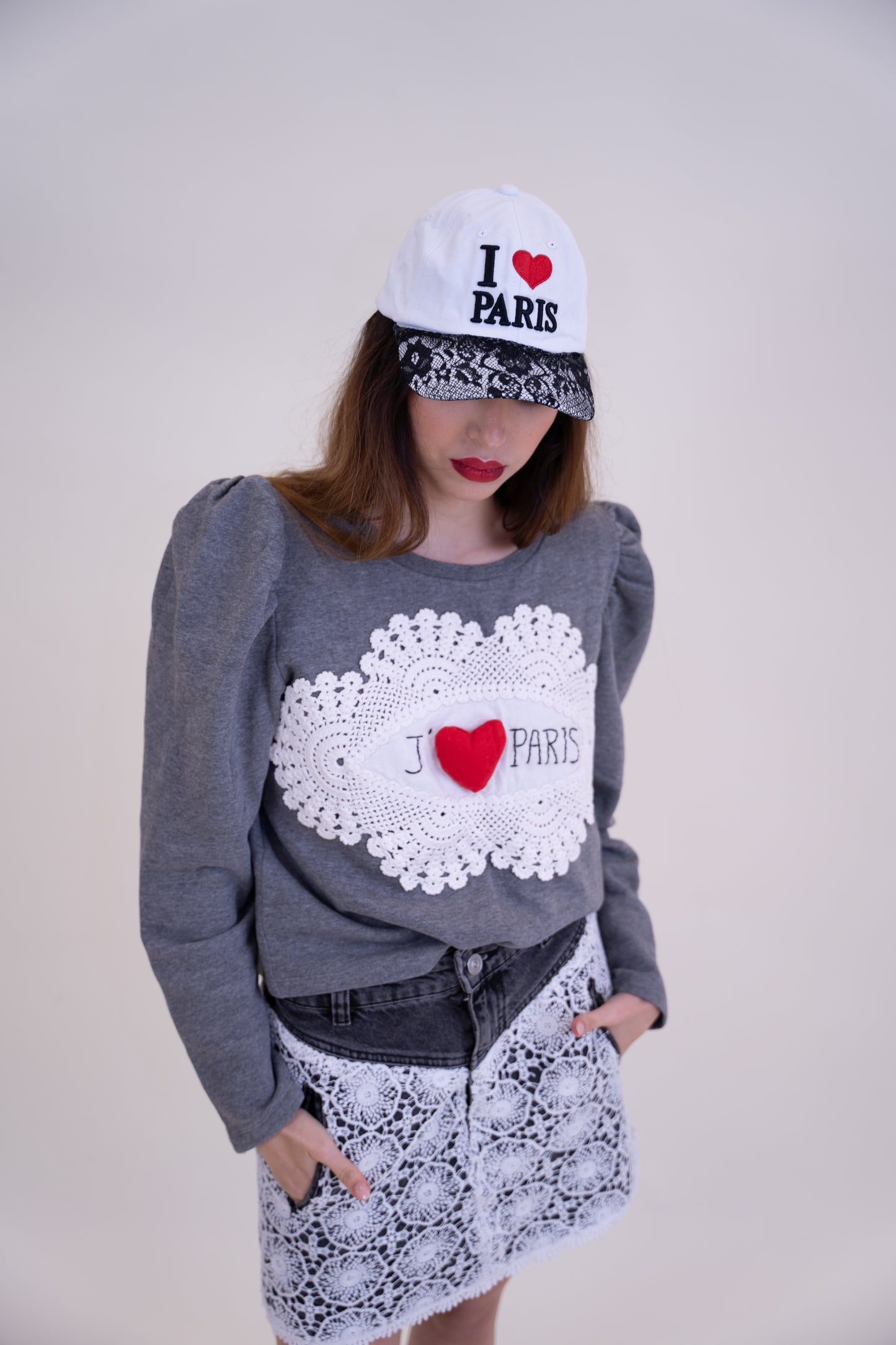 Upcycled Grey Balloon-Sleeve Sweater