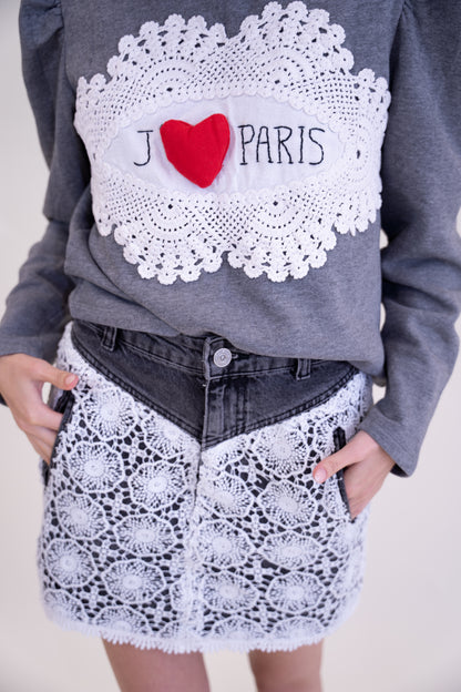 Upcycled Grey Balloon-Sleeve Sweater