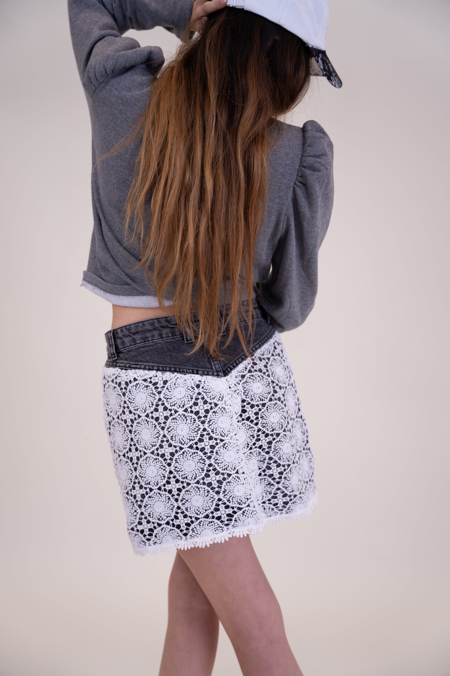 Upcycled Grey Balloon-Sleeve Sweater
