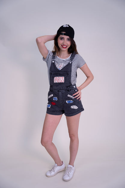 Upcycled Black Denim Salopette Overall