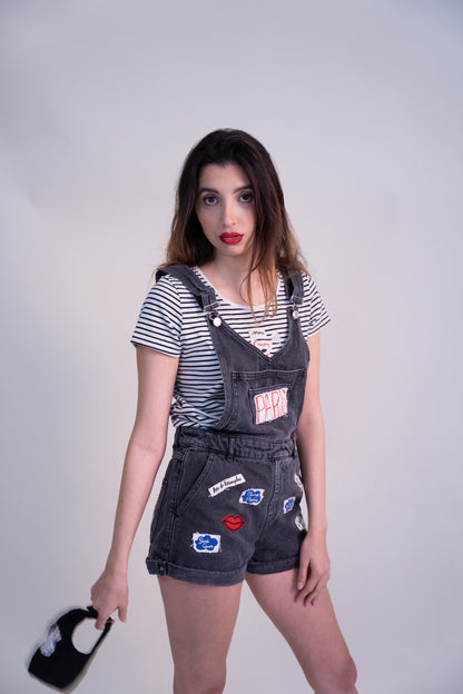 Upcycled Black Denim Salopette Overall