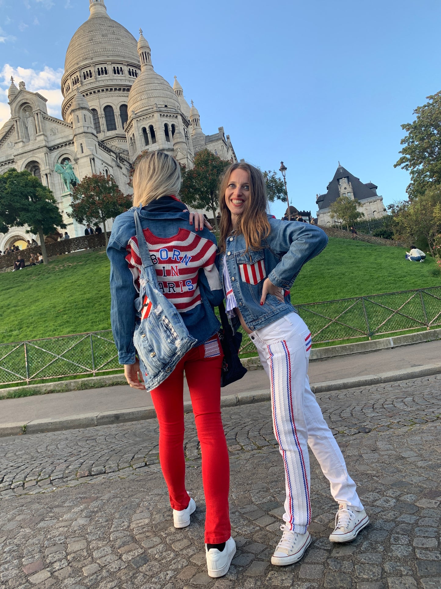Upcycled White Denim Jeans with French-Inspired Patchwork
