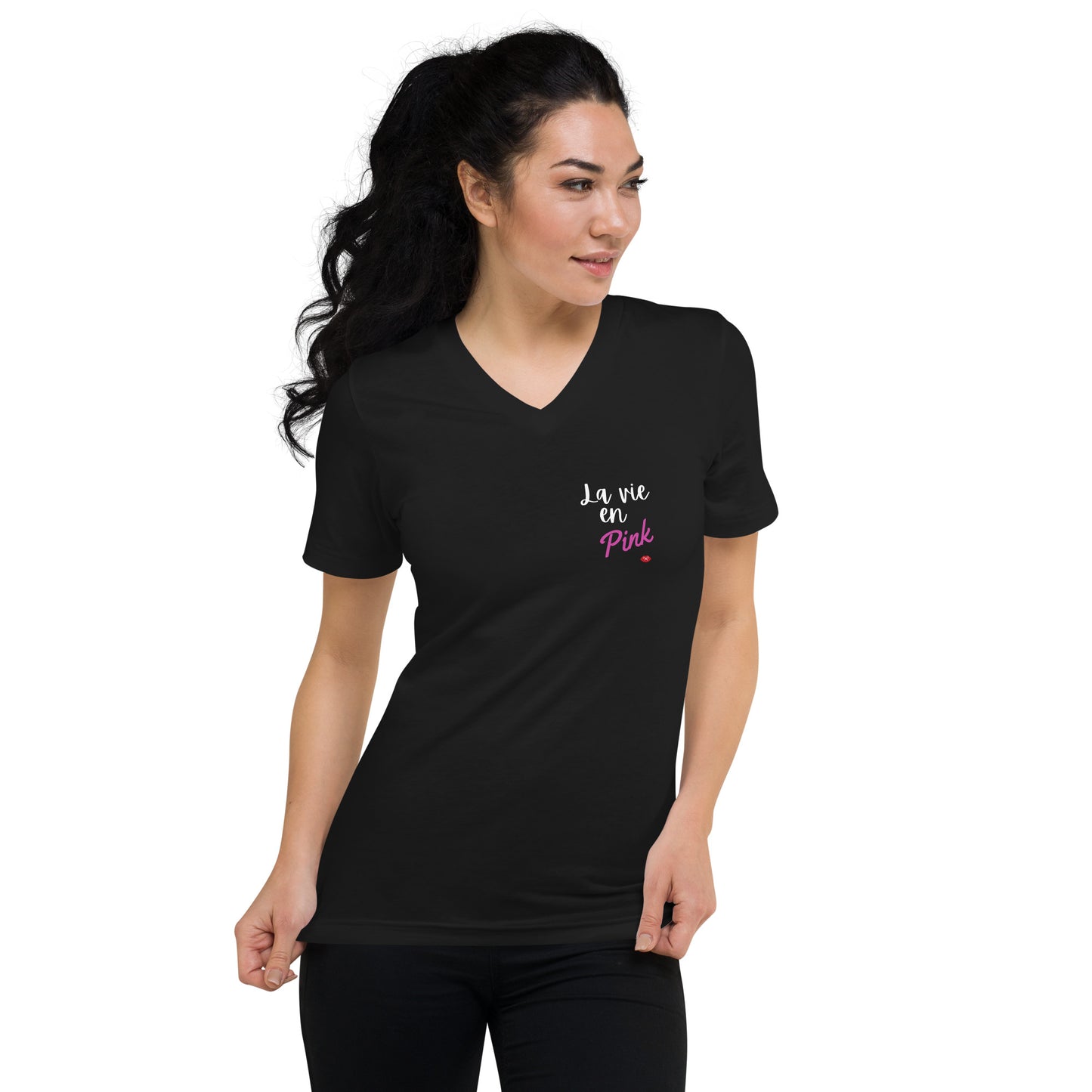 Unisex V-Neck T-Shirt: La vie en Pink